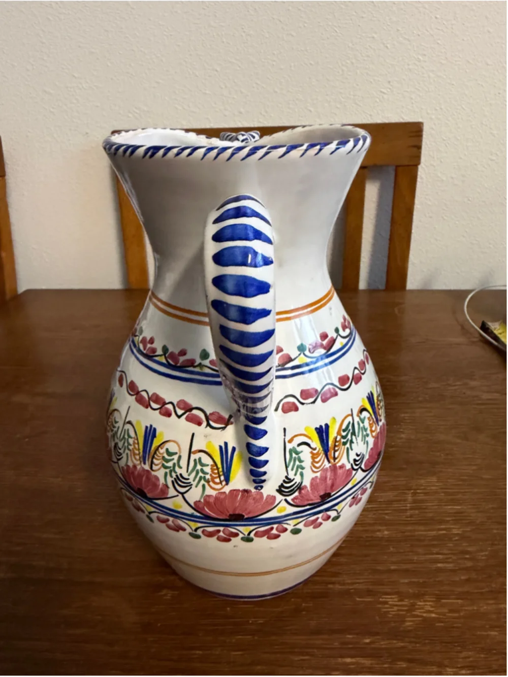 Vintage Puente Hand Painted Spanish Pottery Pitcher Floral Ceramic Jug Signe